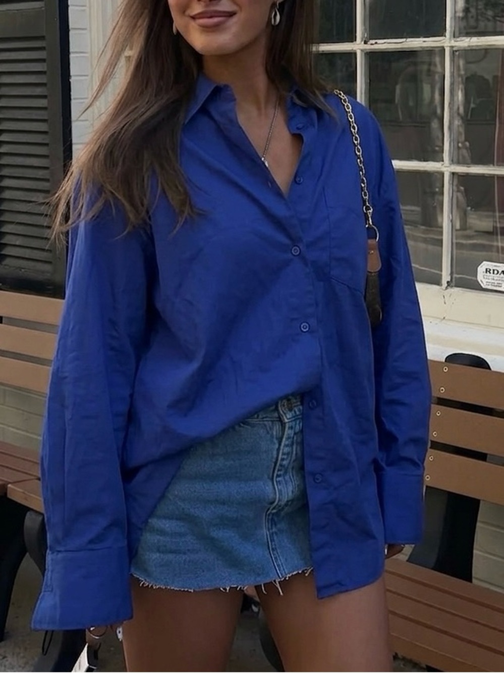 H&M Cobalt Blue Oversized Button-Down Shirt